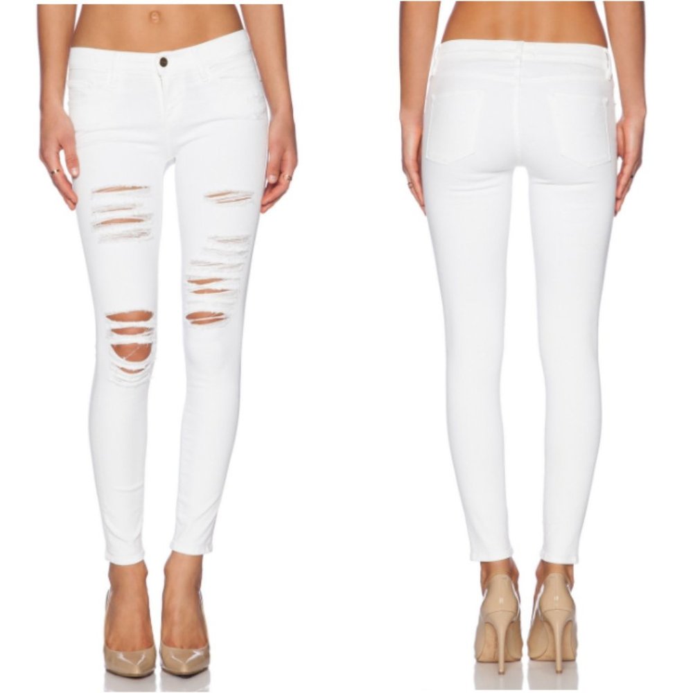 Frame Denim White Distressed Skinny Jeans